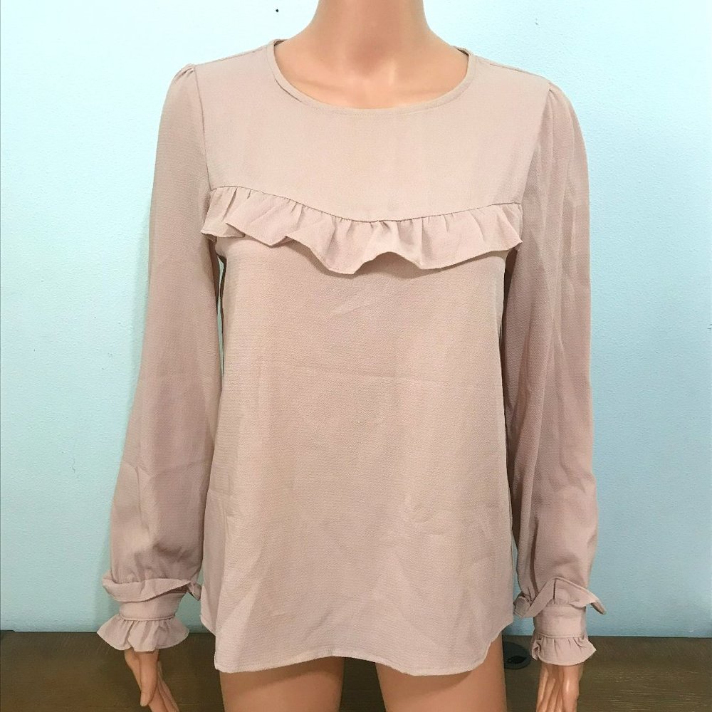 Hidden Alley Shirt Blouse Womens Size S Long Sleeve Blush Pink Ruffles Top